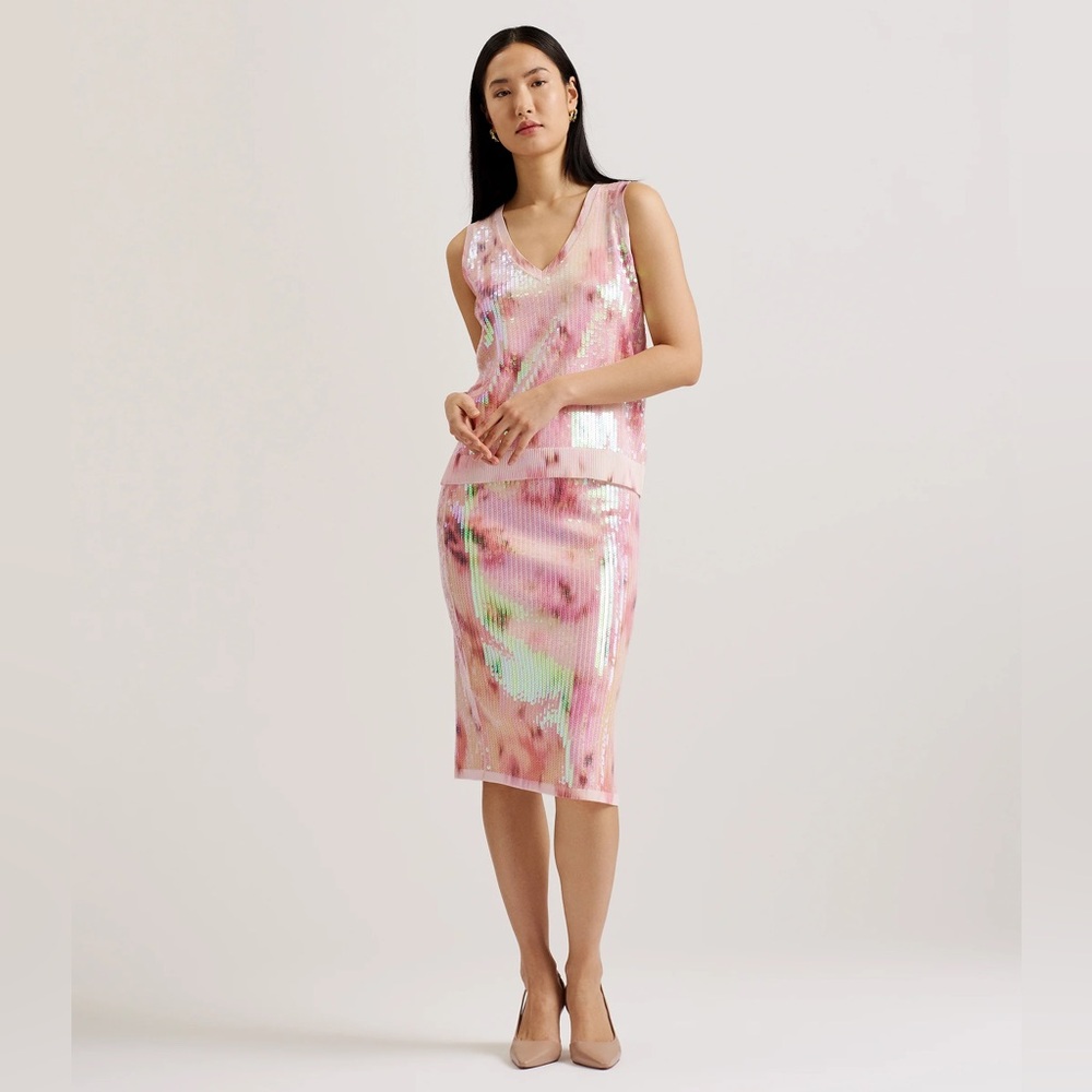 Ted Baker Printed VIVANNN Sequin Midi Skirt size 8 NWT